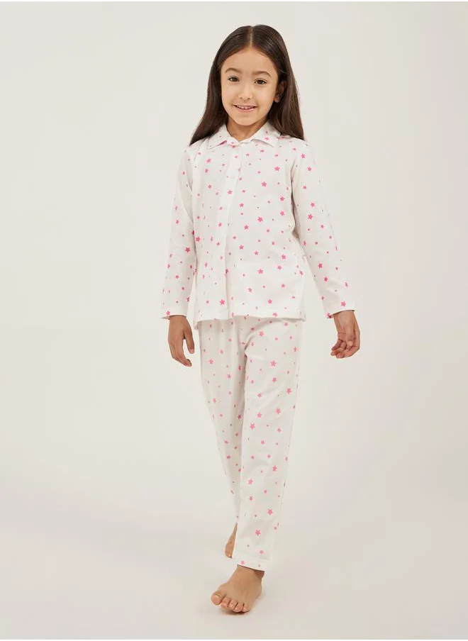 ستايلي All-Over Star Print Long Sleeve Shirt and Pyjama Set
