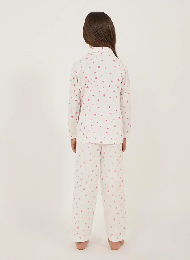 Styli All-Over Star Print Long Sleeve Shirt and Pyjama Set