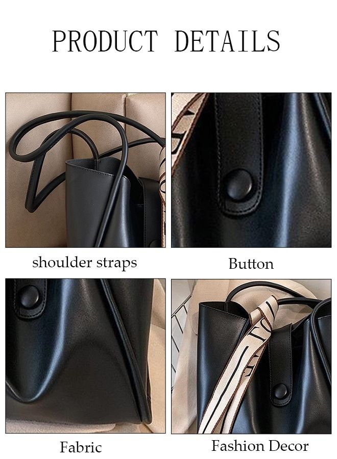 DUNISO Women's Shoulder Tote Bag Leather Handbag For Women Retro Large Capacity Messenger Fashionable Travel Hand Bag（Black）  - Image 3