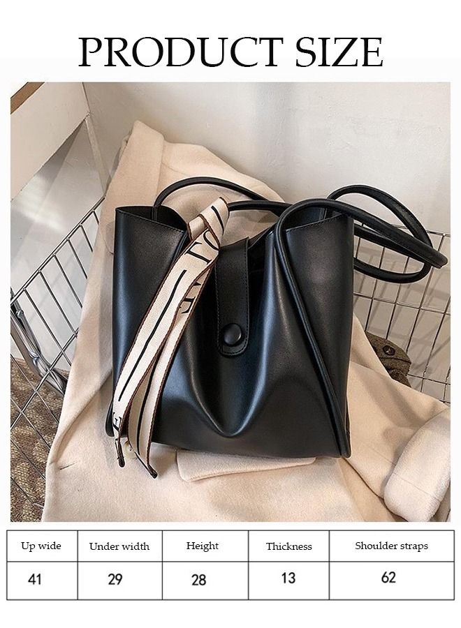 DUNISO Women's Shoulder Tote Bag Leather Handbag For Women Retro Large Capacity Messenger Fashionable Travel Hand Bag（Black）  - Image 4