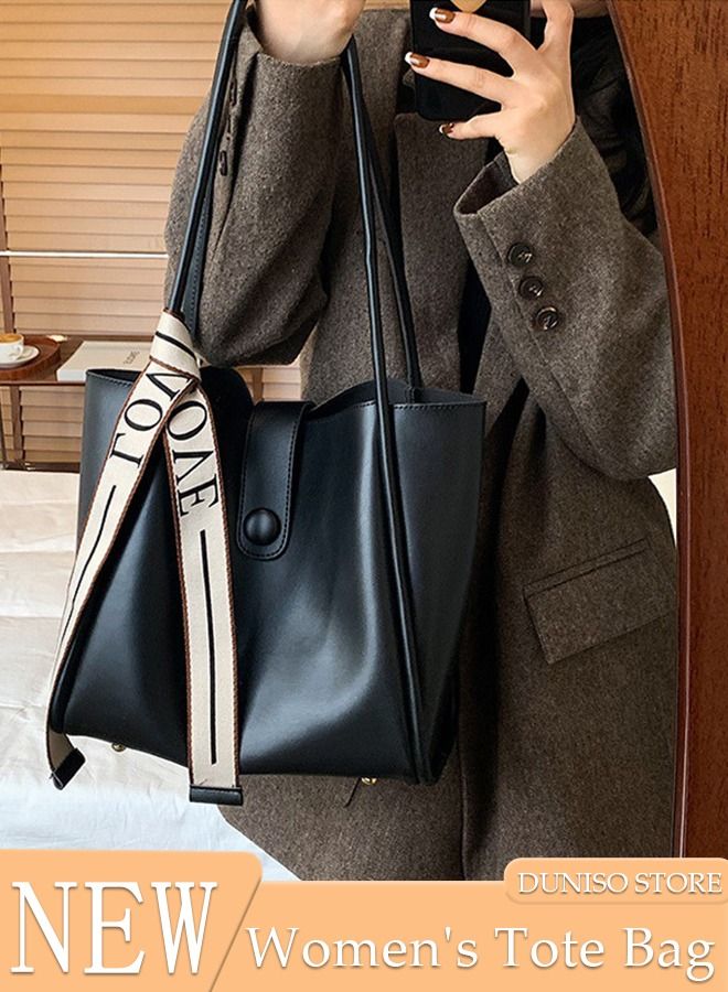 DUNISO Women's Shoulder Tote Bag Leather Handbag For Women Retro Large Capacity Messenger Fashionable Travel Hand Bag（Black）  - Image 1