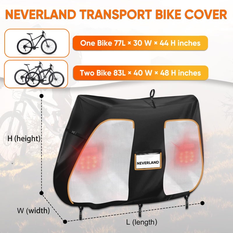 NEVERLAND Bike Cover for Transport on Rack - Heavy Duty 600D Bike Rack Cover for 2 Bikes, Bicycle Cover Outdoor Waterproof on Rear Bike Rack with Clear PVC Panels and Stretch Net - Image 2