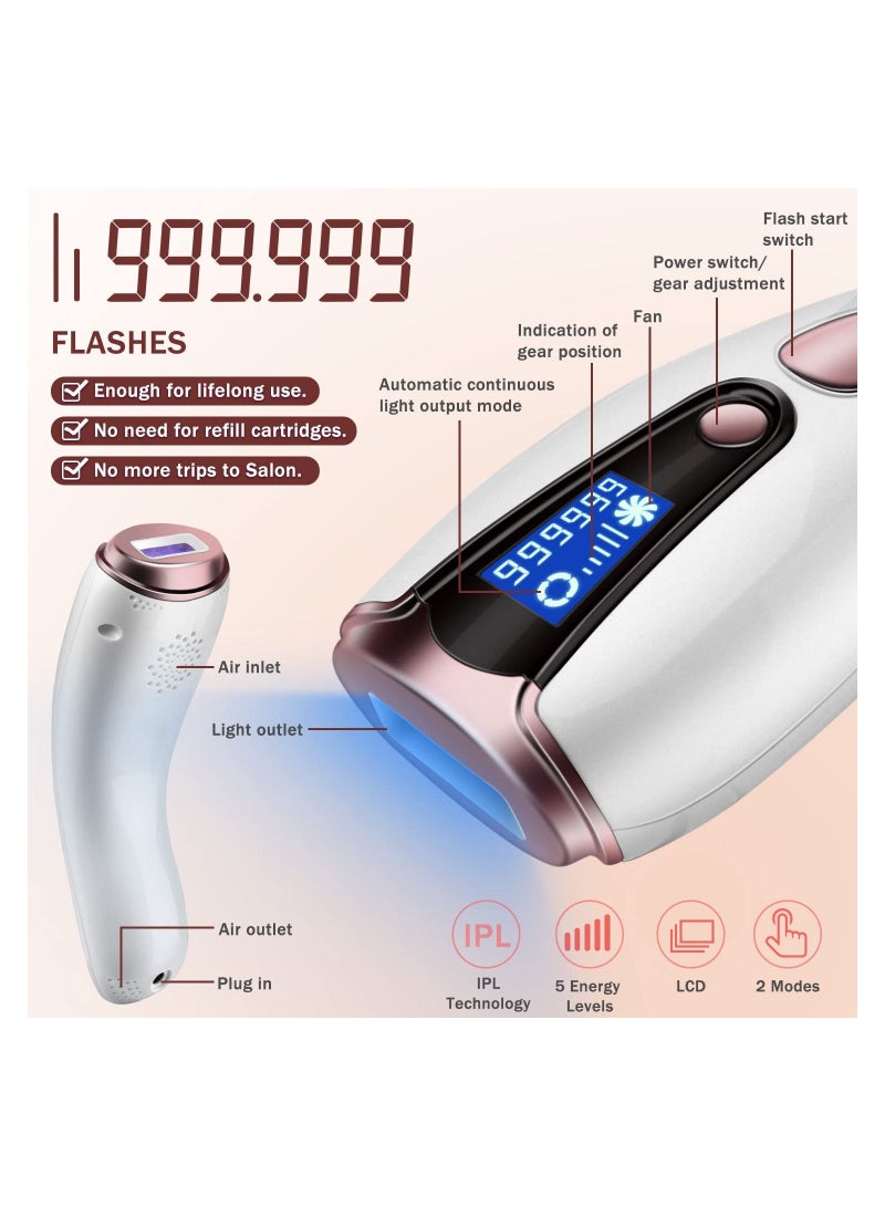 Generic Laser Hair Removal Device with 9 Levels, 999900 Flashes, with Freezing Point Function, Suitable for Men and Women'S Face, Armpits, Arms, Bikini Line, Legs, and Whole Body  - Image 2