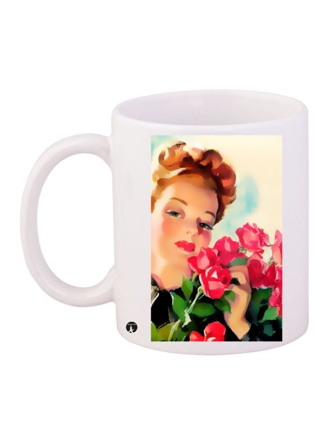 RYN Girl Printed Coffee Mug White/Beige/Pink 11ounce