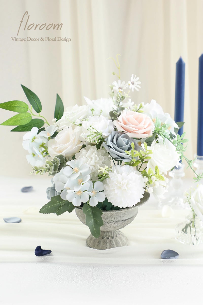 Floroom Powder Blue Ivory Artificial Flowers Fake Roses Dahlias and Greenery Combo Box Set for DIY Wedding Bouquets Bridal Shower Centerpieces Floral Arrangements Party Tables Home Decorations - Image 2