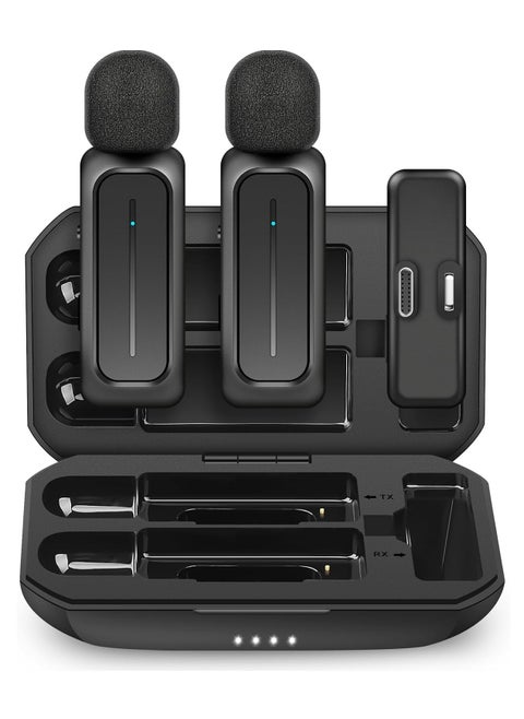 2 Pcs Wireless Lavalier Microphone for iPhone iPad Android with Charging Case 7H Clip on Lapel Microphone Wireless for Video Recording Vlogging, YouTube, Interview, 3 Mode Denoise, 70ft