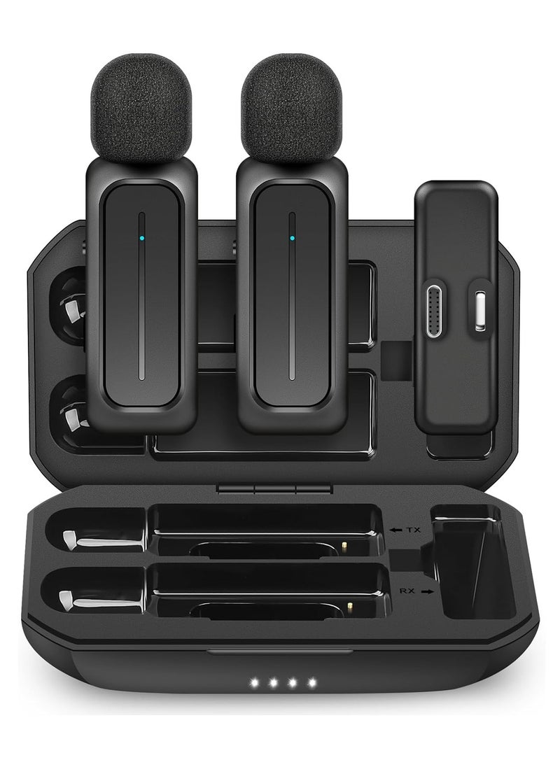 LAESO - 2 Pcs Wireless Lavalier Microphone for iPhone iPad Android with Charging Case 7H Clip on Lapel Microphone Wireless for Video Recording Vlogging, YouTube, Interview, 3 Mode Denoise, 70ft - Image 1