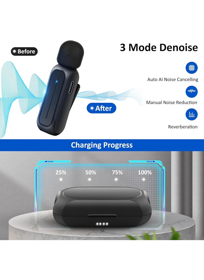 LAESO - 2 Pcs Wireless Lavalier Microphone for iPhone iPad Android with Charging Case 7H Clip on Lapel Microphone Wireless for Video Recording Vlogging, YouTube, Interview, 3 Mode Denoise, 70ft - Image 1