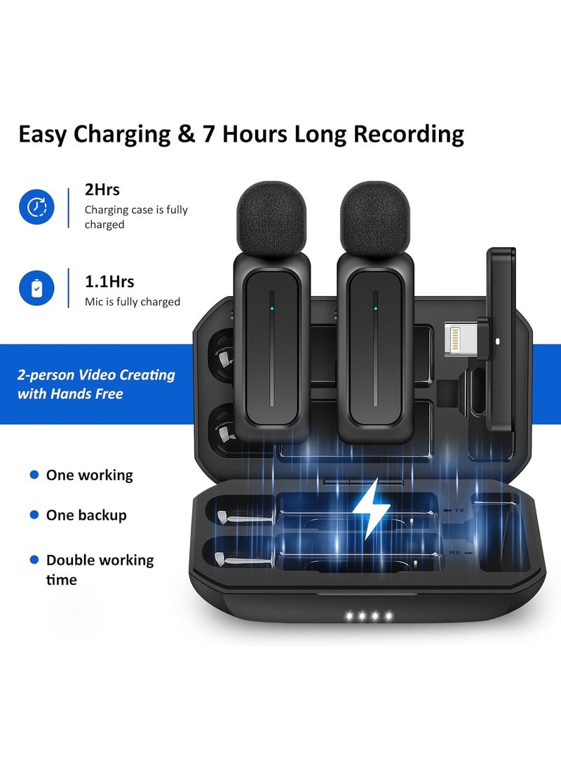 LAESO - 2 Pcs Wireless Lavalier Microphone for iPhone iPad Android with Charging Case 7H Clip on Lapel Microphone Wireless for Video Recording Vlogging, YouTube, Interview, 3 Mode Denoise, 70ft - Image 1