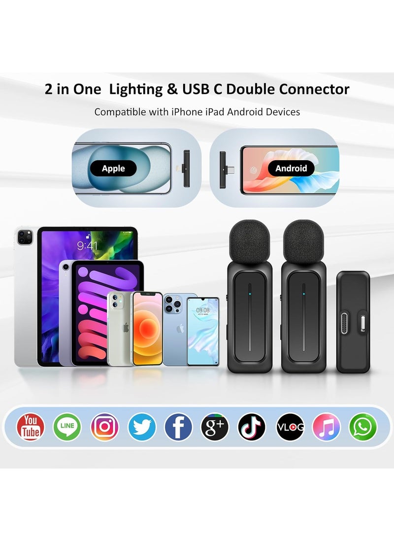 LAESO - 2 Pcs Wireless Lavalier Microphone for iPhone iPad Android with Charging Case 7H Clip on Lapel Microphone Wireless for Video Recording Vlogging, YouTube, Interview, 3 Mode Denoise, 70ft - Image 1