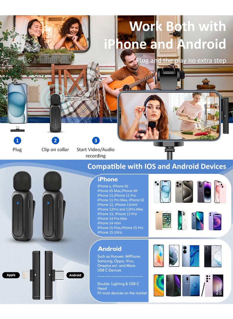 LAESO - 2 Pcs Wireless Lavalier Microphone for iPhone iPad Android with Charging Case 7H Clip on Lapel Microphone Wireless for Video Recording Vlogging, YouTube, Interview, 3 Mode Denoise, 70ft - Image 1