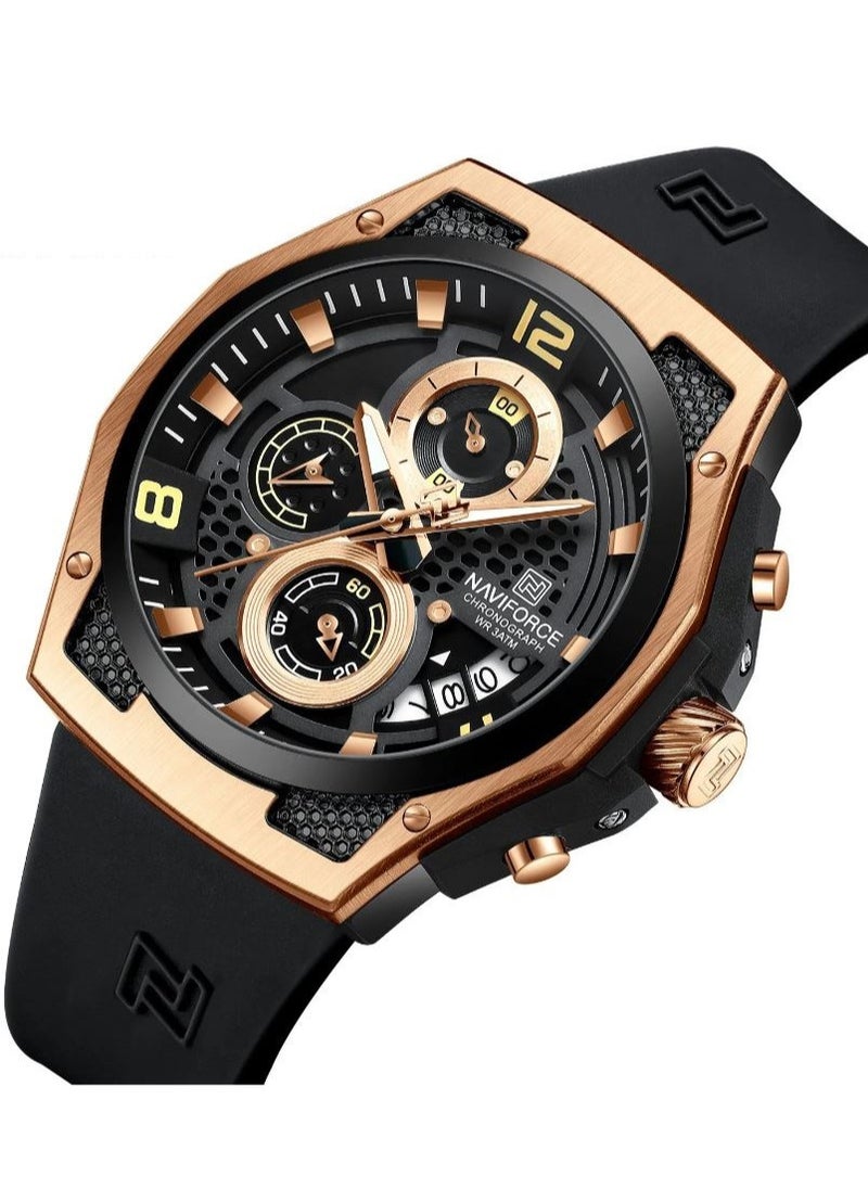 New Design Fumed Silica Quartz Chronograph Wrist Watch For Men NF8051T RG/B/B