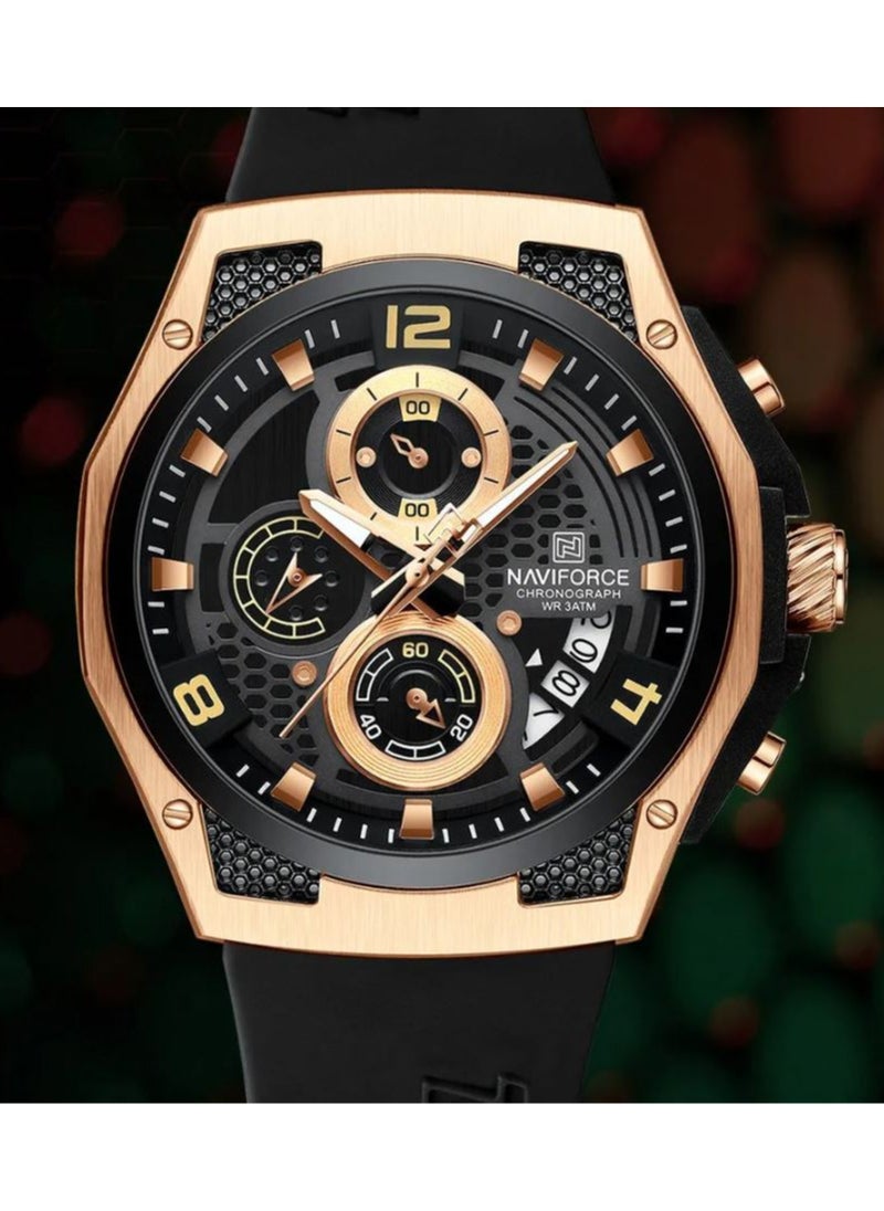 New Design Fumed Silica Quartz Chronograph Wrist Watch For Men NF8051T RG/B/B