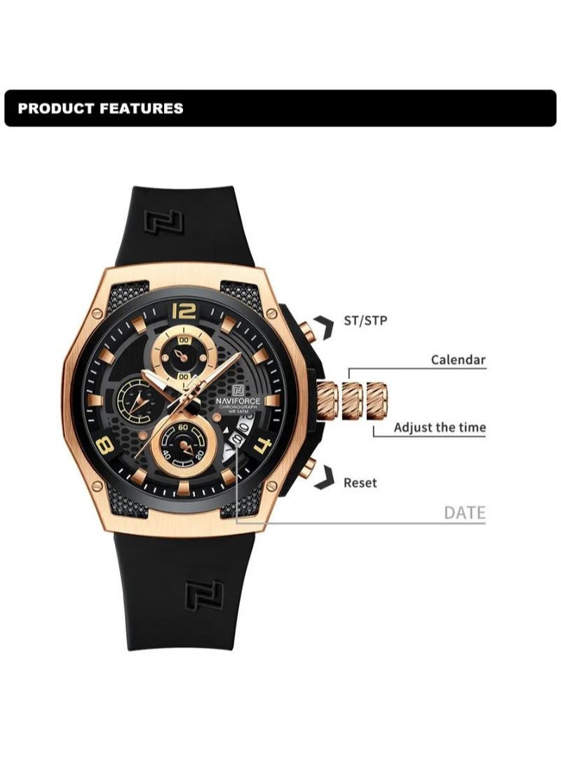New Design Fumed Silica Quartz Chronograph Wrist Watch For Men NF8051T RG/B/B