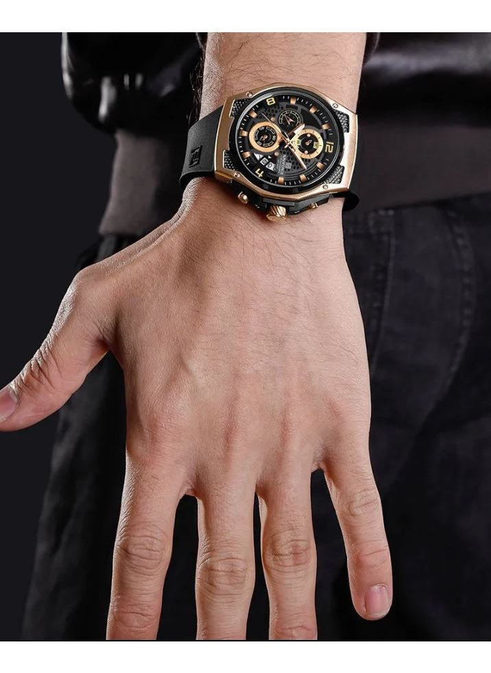 New Design Fumed Silica Quartz Chronograph Wrist Watch For Men NF8051T RG/B/B