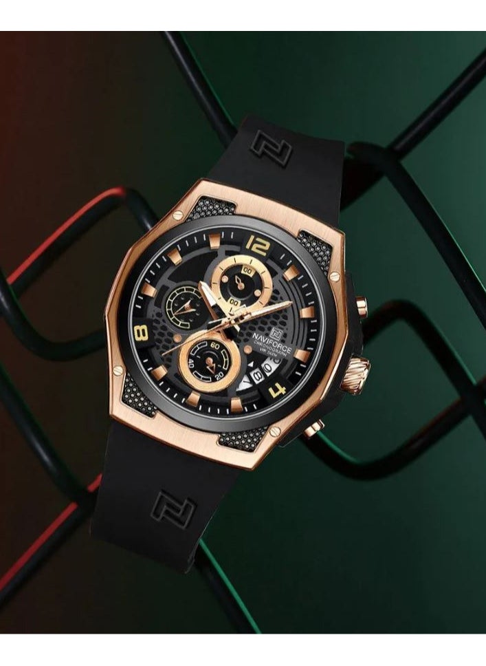 New Design Fumed Silica Quartz Chronograph Wrist Watch For Men NF8051T RG/B/B