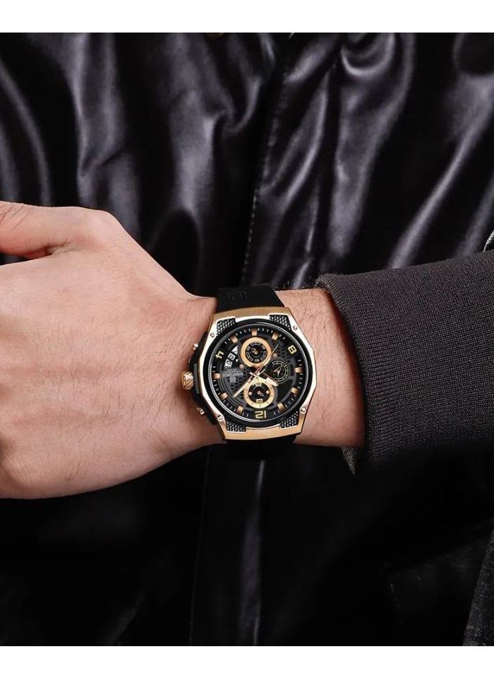 New Design Fumed Silica Quartz Chronograph Wrist Watch For Men NF8051T RG/B/B
