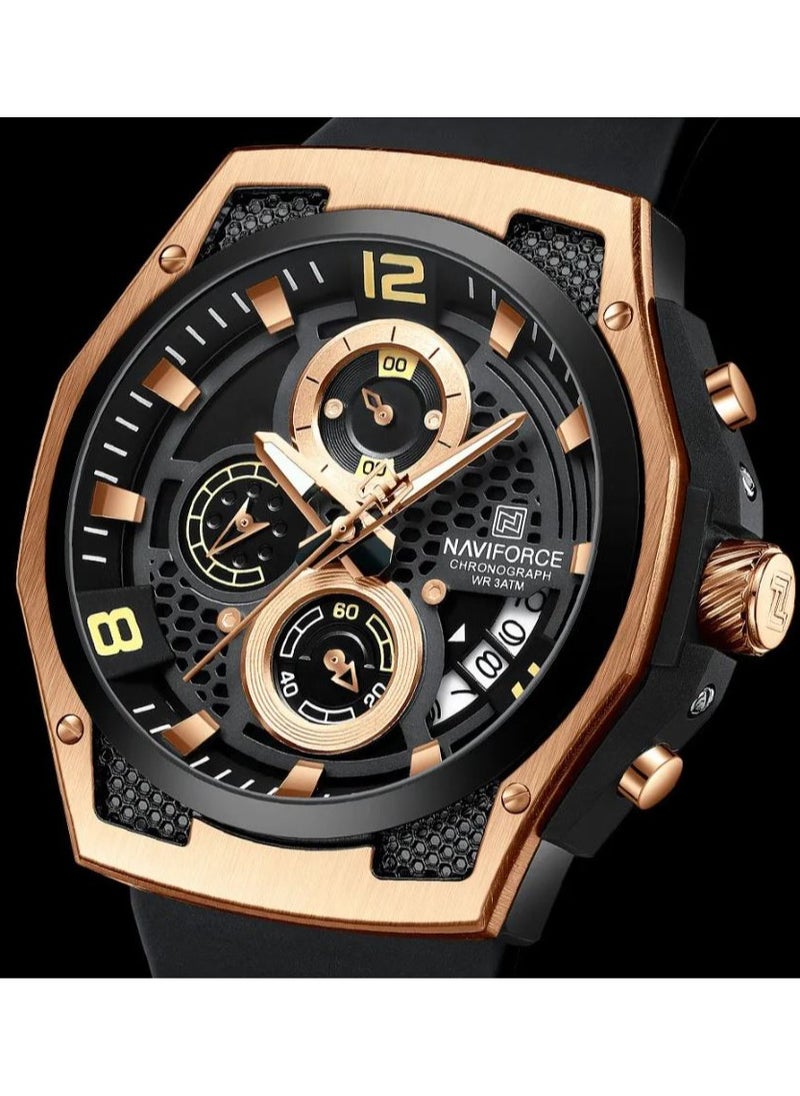 New Design Fumed Silica Quartz Chronograph Wrist Watch For Men NF8051T RG/B/B