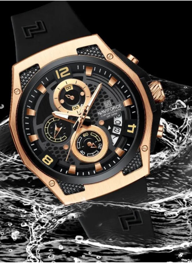 New Design Fumed Silica Quartz Chronograph Wrist Watch For Men NF8051T RG/B/B