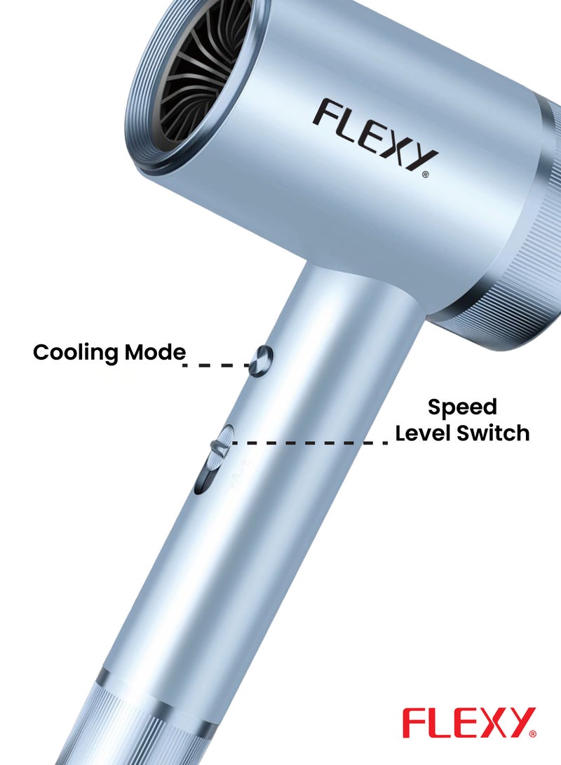 FLEXY FASHION 2000W Hair Dryer - Quick Drying, Low Noise, 3 Temp & 2 Speed Settings, Hot/Cold, Cool Shot, Professional Diffuser, Styling Nozzles - Image 3