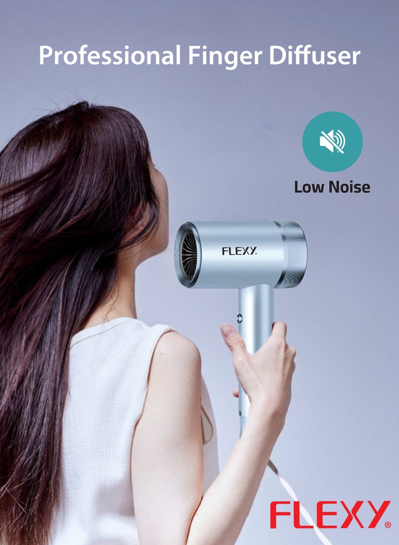 FLEXY FASHION 2000W Hair Dryer - Quick Drying, Low Noise, 3 Temp & 2 Speed Settings, Hot/Cold, Cool Shot, Professional Diffuser, Styling Nozzles - Image 4