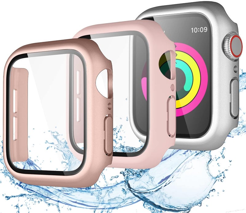 NALACAL Upgraded Waterproof Screen Protector for Apple Watch Series 1/2/3 38mm, Hard PC Tempered Glass, 3 Pack, Rosegold/Silver/Sandpink - Image 3