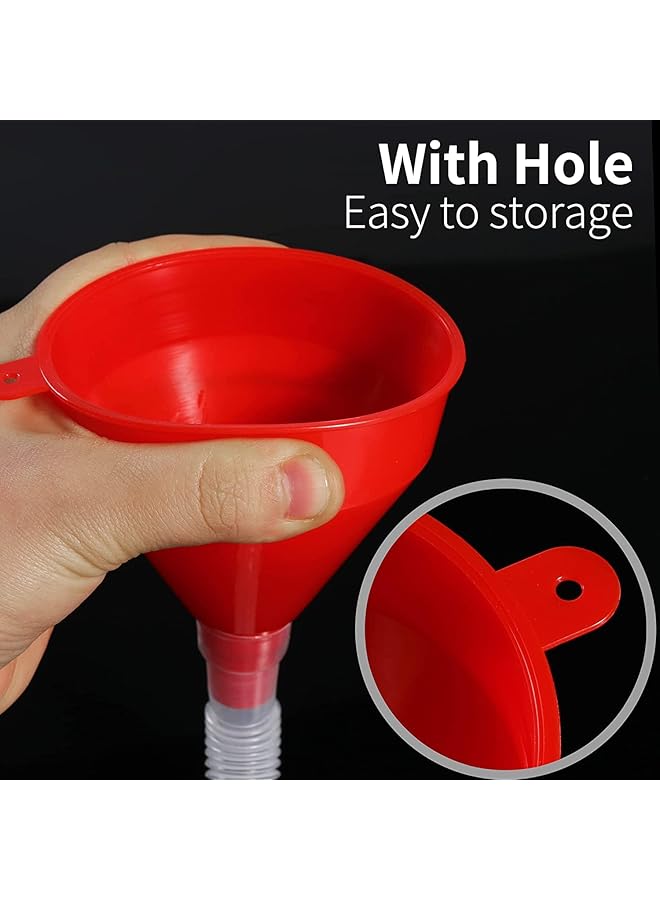SYOSI Fuel Funnel, 2 Pcs, Red, Plastic, 8Cm Wide Mouth, 10.5Cm Height, 50Cm Hose, For Car, Motorcycle, Truck, Boat Fuel, Oil, Water, Diesel, Gasoline, Kerosene, Coolant - Image 2