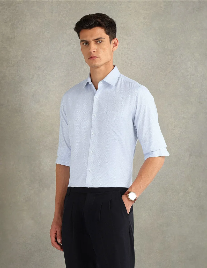 Arrow Light Blue Italian Elegance Dobby Regular Fit Shirt for Men | Best Price UAE