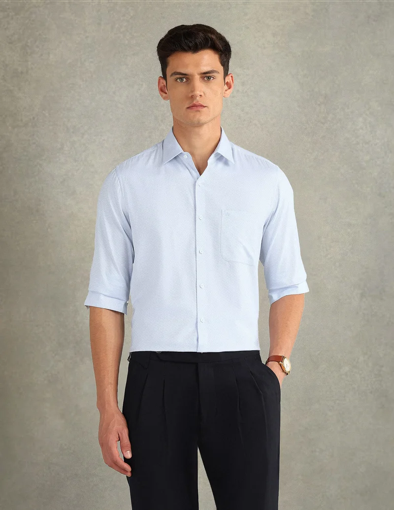Arrow Light Blue Italian Elegance Dobby Regular Fit Shirt for Men | Best Price UAE