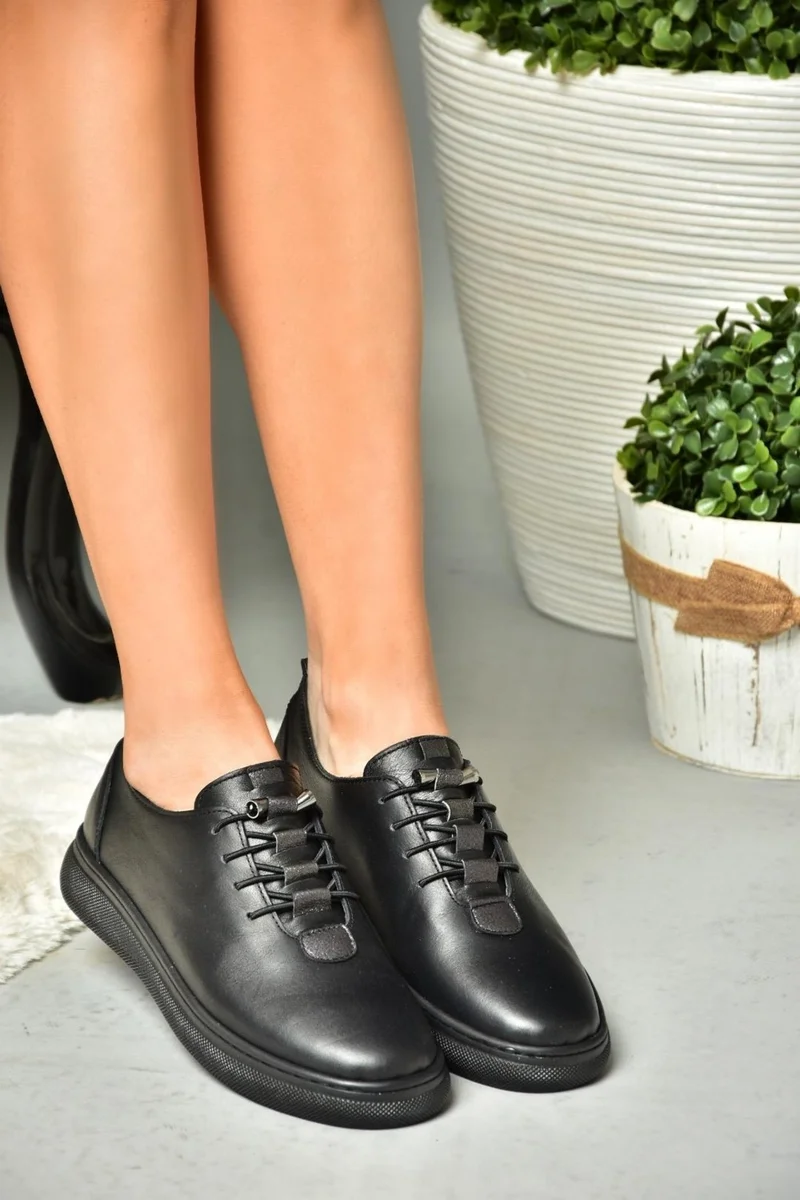 فوكس شوز P555461003 Black Genuine Leather Women's Sports Shoes Sneakers