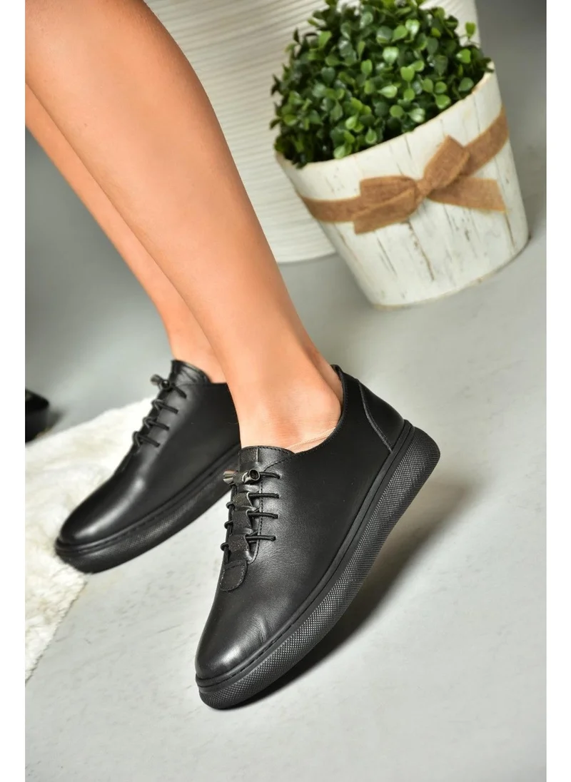 فوكس شوز P555461003 Black Genuine Leather Women's Sports Shoes Sneakers