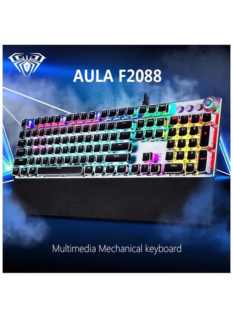 AULA F2088 Wired Gaming Back Lighted Mechanical Keyboard Full Keys Anti-ghosting Multimedia Knob Removable Wrist Rest - Image 3