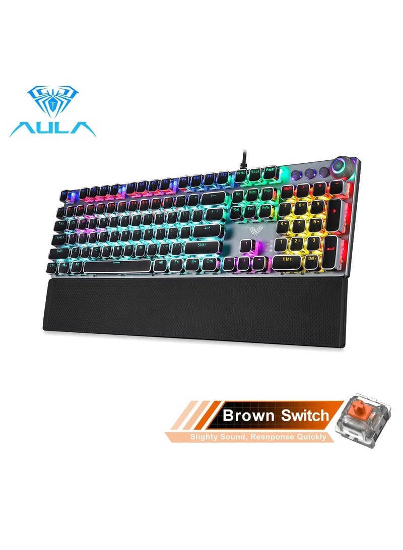 AULA F2088 Wired Gaming Back Lighted Mechanical Keyboard Full Keys Anti-ghosting Multimedia Knob Removable Wrist Rest - Image 1
