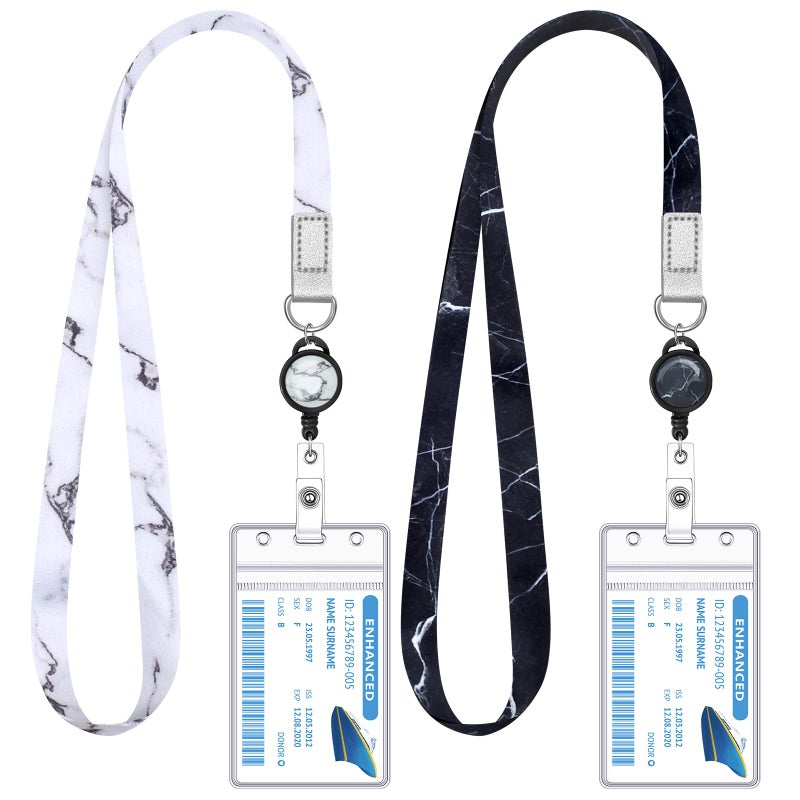 HONSIO 2 Pieces Cruise Lanyard for Ship Cards Marble Lanyards with Retractable Badge Reels Waterproof ID Badge Holder Cruise Essentials Accessories - Image 1