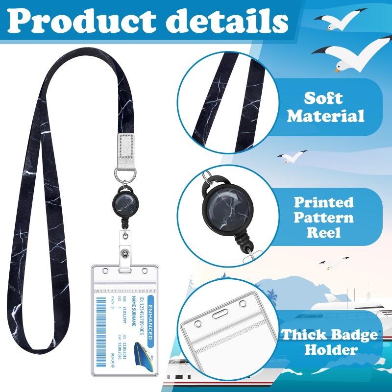 HONSIO 2 Pieces Cruise Lanyard for Ship Cards Marble Lanyards with Retractable Badge Reels Waterproof ID Badge Holder Cruise Essentials Accessories - Image 3