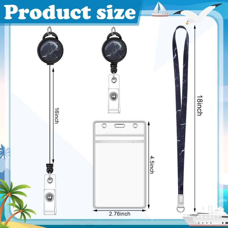HONSIO 2 Pieces Cruise Lanyard for Ship Cards Marble Lanyards with Retractable Badge Reels Waterproof ID Badge Holder Cruise Essentials Accessories - Image 2