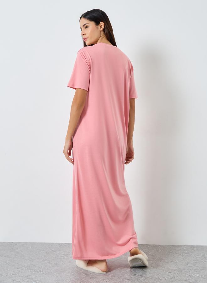 ستايلي فستان نوم تيشيرت بطبعة كتابة على الجيب - Image 4