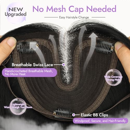 Eawwii Dark Brown Synthetic Hair Toppers for Women with Thinning 5x6 inch Large Base Coverage Clip in Wispy Bangs Upgraded Adjustable Bandage 24 Inch Long Layered - Image 3