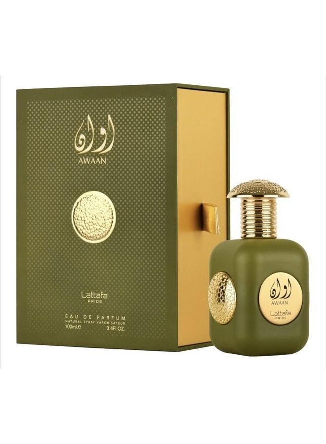 Lattafa Awaan Gold Eau De Parfum Spray for Unisex, 3.4 Ounce - Image 1