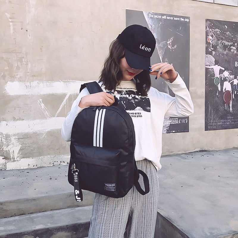 New 2024 backpack mens large capacity couple backpack College high school student schoolbag fashion all-match Fashion double back Black