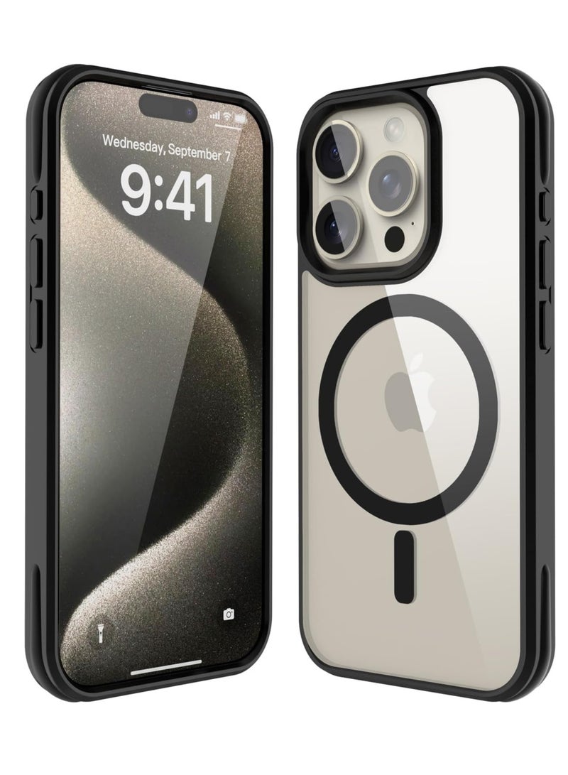 Magnetic Case for Iphone 15 Pro max Case [Compatible with wireless charging]Transparent Back Slim Bumper Cover Phone Case for iphone 15 pro max black - Image 1
