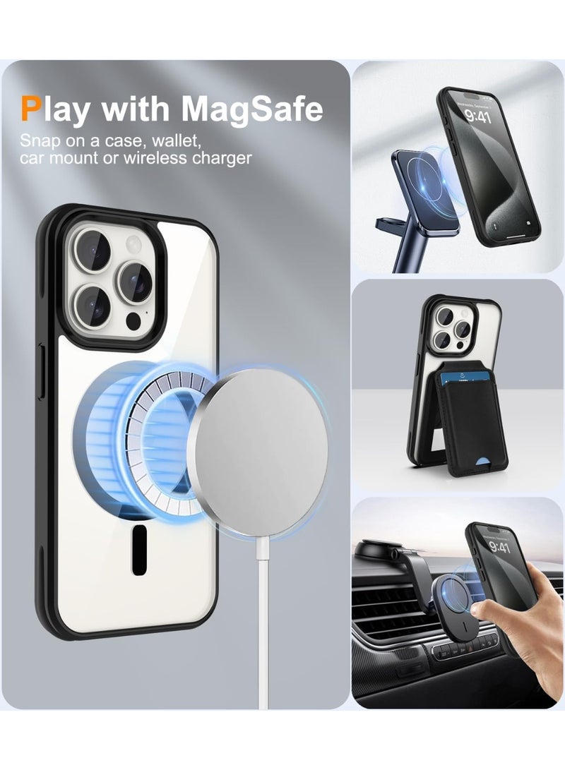 Magnetic Case for Iphone 15 Pro max Case [Compatible with wireless charging]Transparent Back Slim Bumper Cover Phone Case for iphone 15 pro max black - Image 5