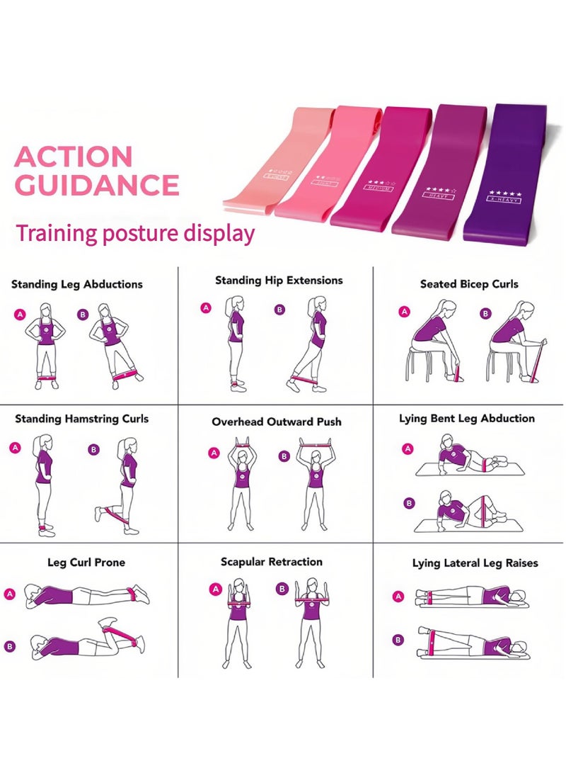 إيست تشويكس 5  مجموعة فرق المقاومة النسائية للكمبيوترات الشخصية - فرق اللياقة البدنية المطاطية المضادة للانزلاق للتدريب والبيلاتيس واليوغا وتمارين العلاج البدني والتمدد والشكل مع حقيبة الحمل ودليل التعليمات - Image 4