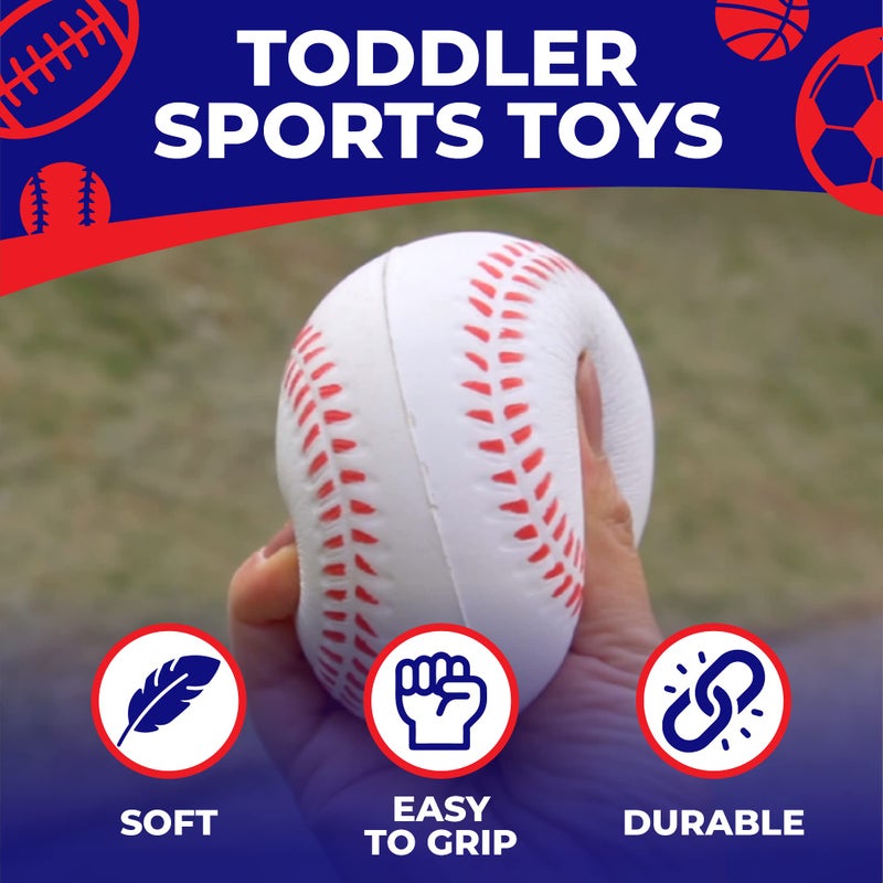 Toysery Foam Sports Balls Toddler Toys Set with Carry Bag - Includes Football, Soccer Ball, Tennis Ball, Basketball, Baseball, Kickball, & 3 Fresbee Discs - Soft Balls for Kids and Toddlers Ages 1-3 - Image 2