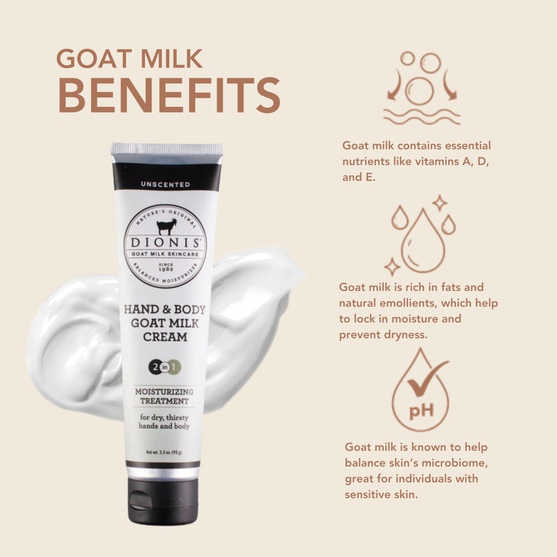 Dionis Goat Milk Skincare 3.3 oz Unscented Hand & Body Cream â€“ Travel Size Hand Lotion for Hydrating & Moisturizing Dry Skin, Fragrance Free, Cruelty-Free, Made in USA, Paraben-Free - Image 2