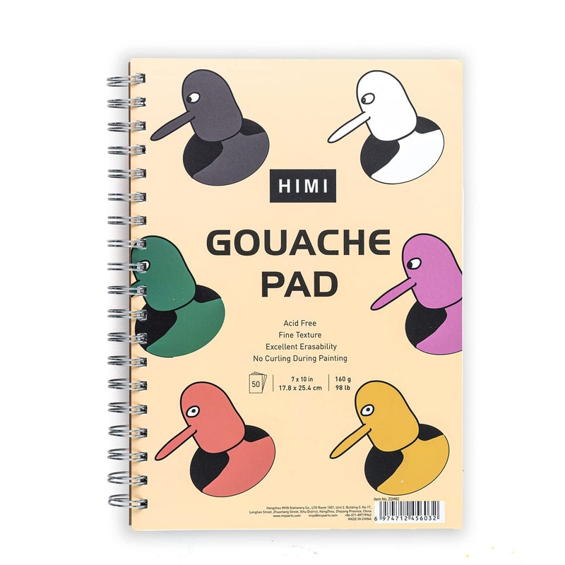 HIMI Gouache Pad 7X10''(98lb/160g) 50 Sheets Mix Paper Pad, Side Wire Bound, Fine Texture, in Gouache Acrylic Art Pad for Sketching, Ink Sketch Book, Art Supplies Drawing Pad Gift ï¼ˆBirdï¼‰ - Image 1