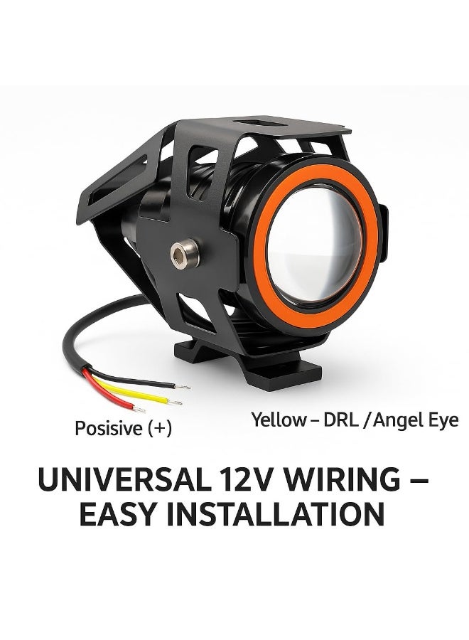 Fukukawa E-10 LED Projector Headlight 12V for Electric Scooter E-Bike Motorcycle Waterproof Front Light with Angel Eye DRL Metal Housing Universal Mount - Image 5
