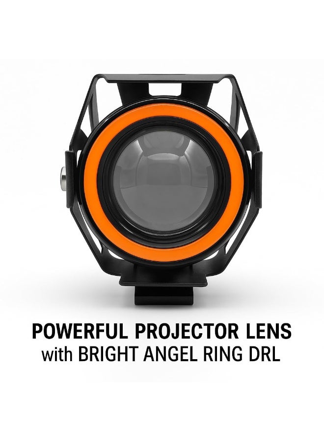 Fukukawa E-10 LED Projector Headlight 12V for Electric Scooter E-Bike Motorcycle Waterproof Front Light with Angel Eye DRL Metal Housing Universal Mount - Image 4