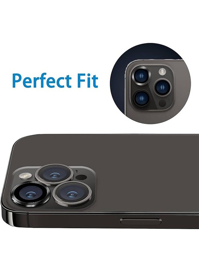 iPhone 15 Pro Max/iPhone 15 Pro Camera Lens Protector 9H Tempered Glass Screen Film Protection Cover Anti-scratch Mobile Phone Accessory Metal Individual Ring iPhone 14 Pro Max/iPhone 14 Pro Black - Image 2