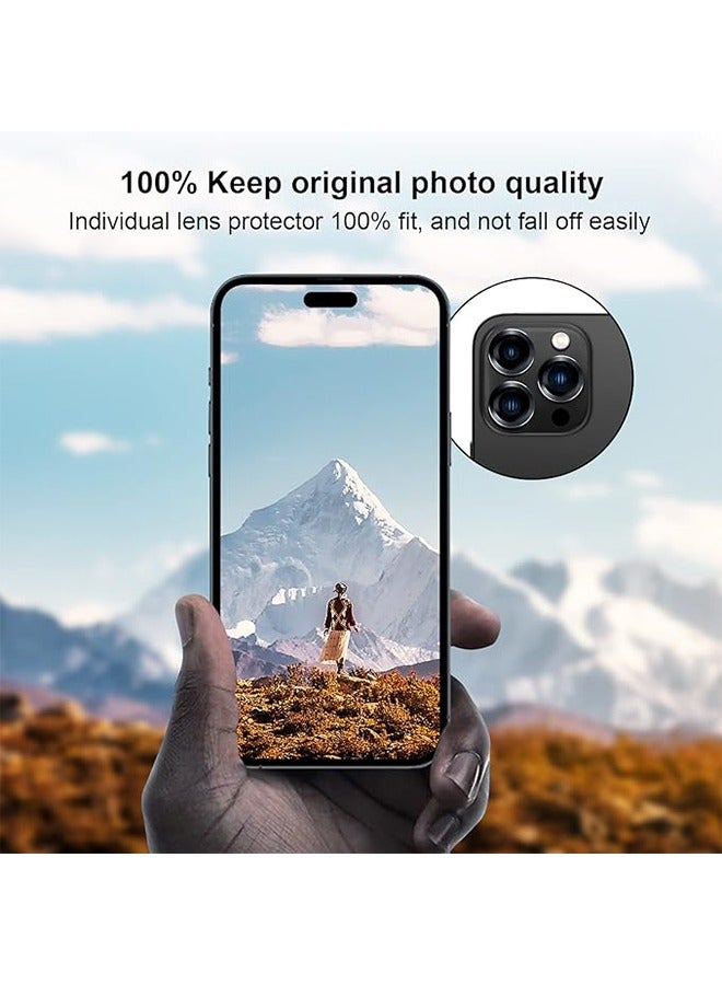 iPhone 15 Pro Max/iPhone 15 Pro Camera Lens Protector 9H Tempered Glass Screen Film Protection Cover Anti-scratch Mobile Phone Accessory Metal Individual Ring iPhone 14 Pro Max/iPhone 14 Pro Black - Image 3